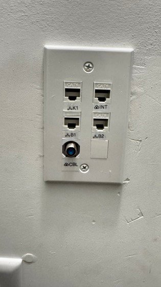 Every drop lands on a labeled plate: kitchen, internet, bedrooms, and coax.